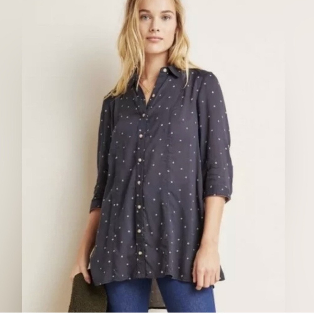 Maeve Anthropologie Monika Button-Down Shirt with White Dots